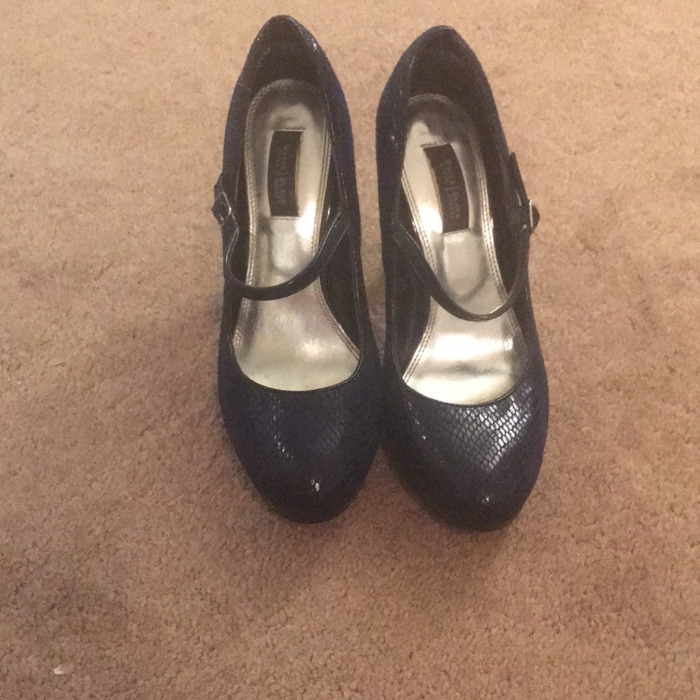 Whbm Dark Blue snake skin Mary Jane heels